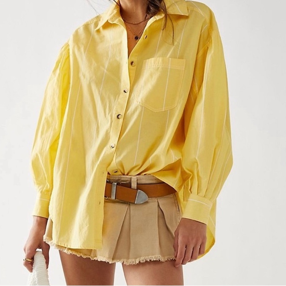 Free People We the Free Happy Hour Stripe Top.  Size S.  Yellow Combo.